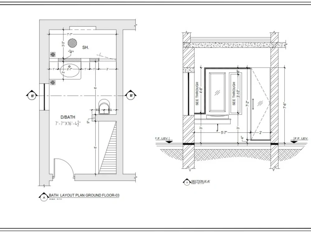 Bathroom design in 2d AutoCAD | Upwork