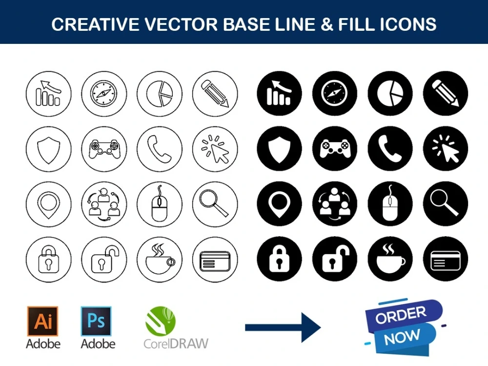 A clean vector base icons set to use in Web, App and Printing | Upwork