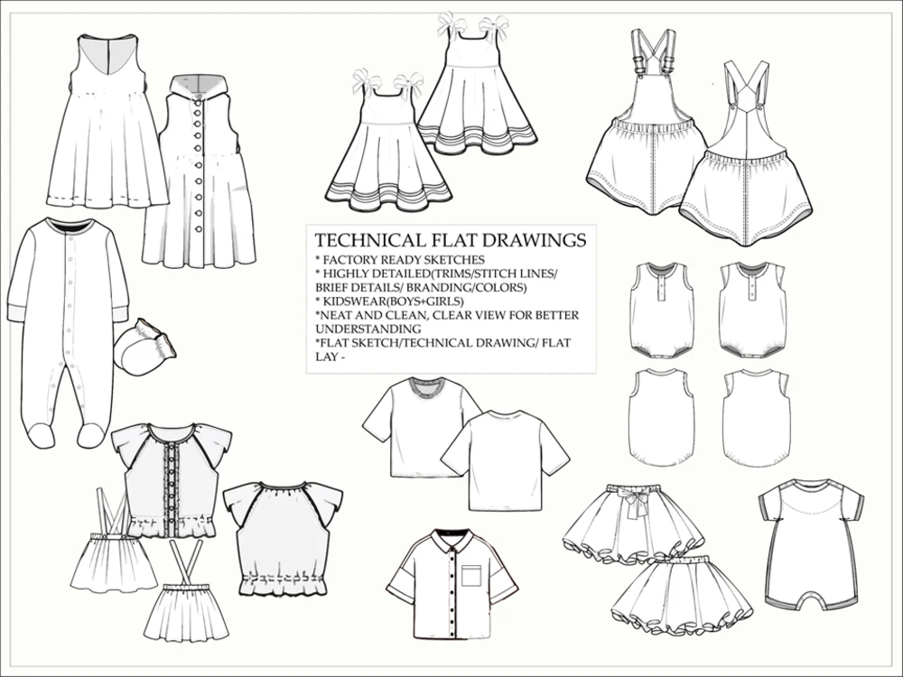 A detailed, flat sketch/ technical drawing | Upwork