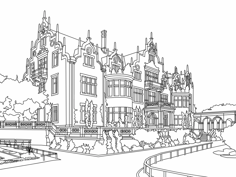 A detailed line art house, building, or urban architecture. | Upwork