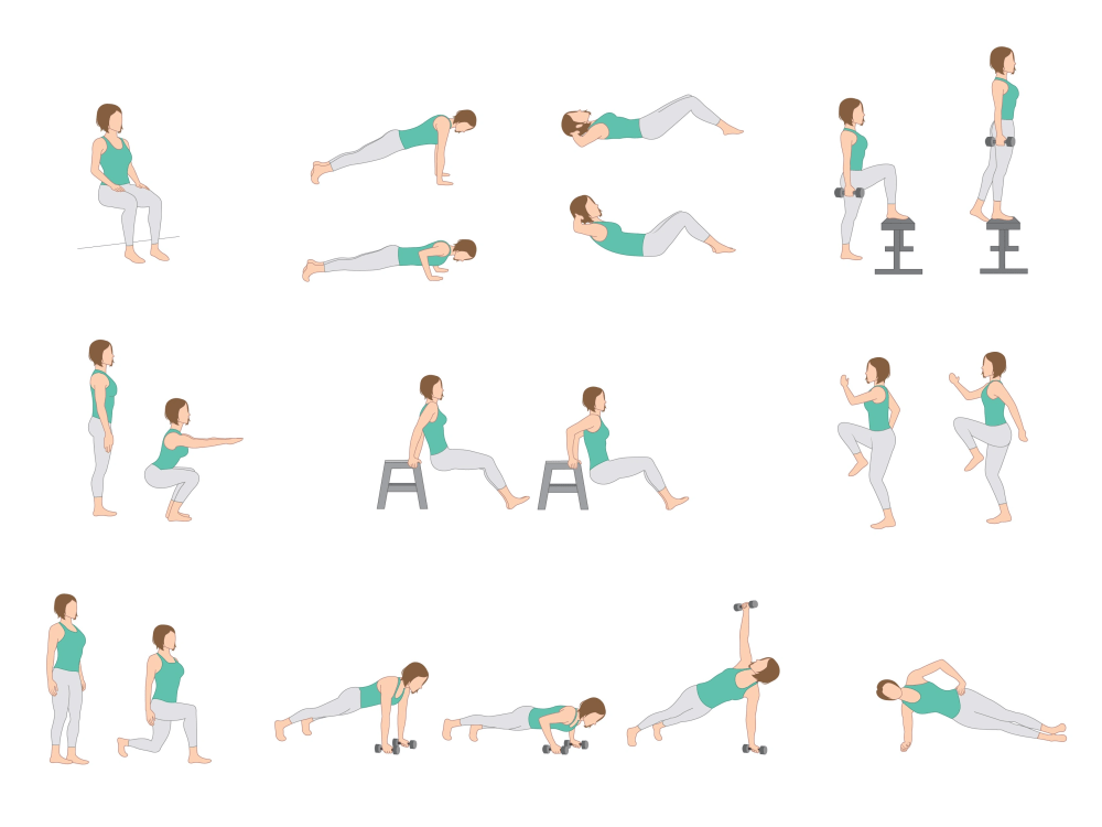 Exercise, workout, yoga, medical, etc manual illustration and gif