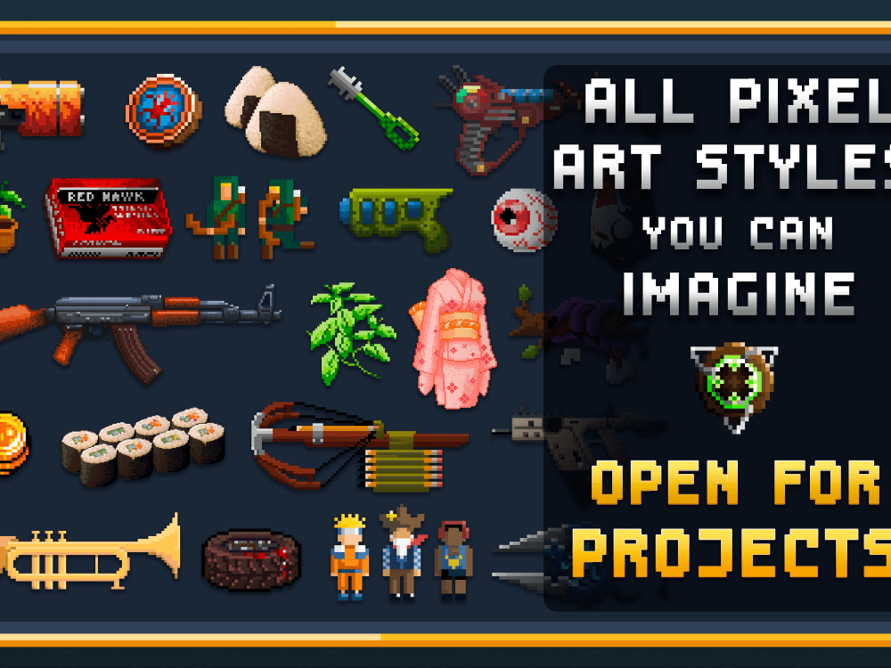 A beautiful pixel art item such as: objects, weapons, food and more ...