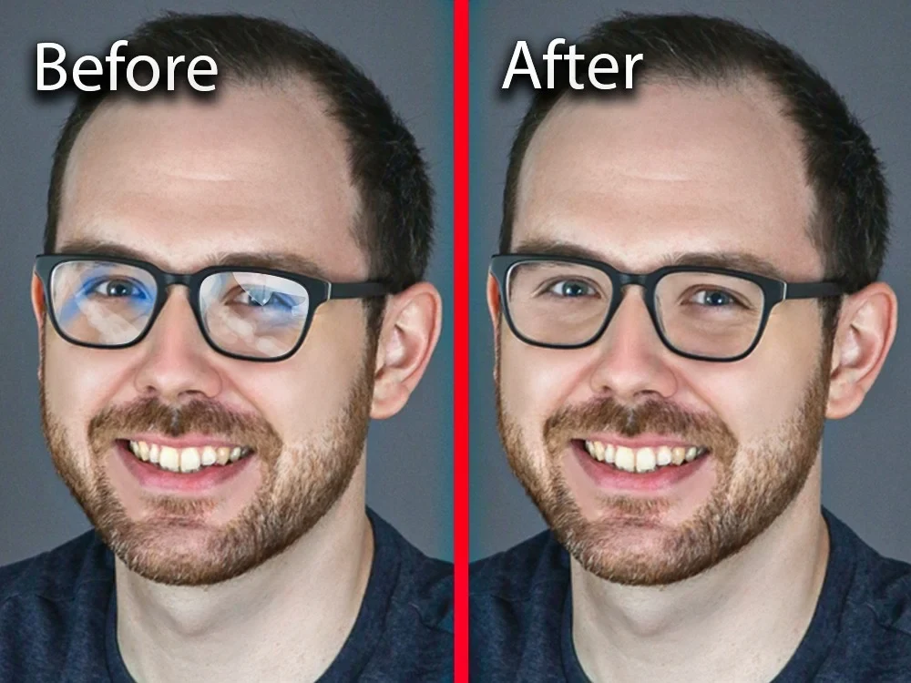 Remove glare reflection from glasses in Upwork