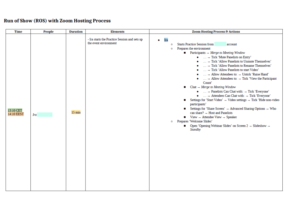 Run of Show (ROS) / Script for your virtual event hosted on Zoom 