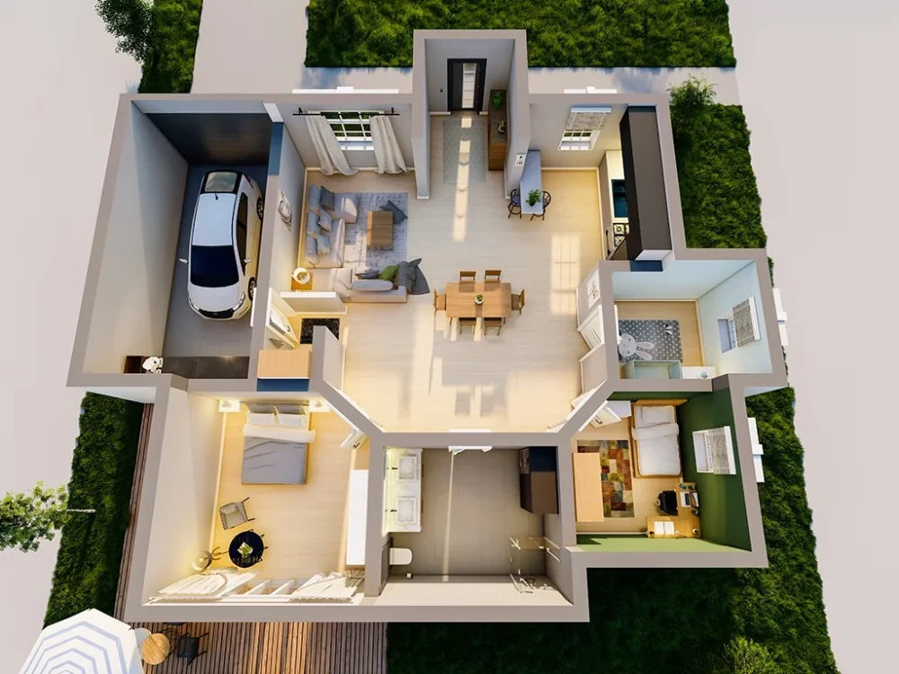 House, office 3d floor plan in SketchUp and a realistic render | Upwork
