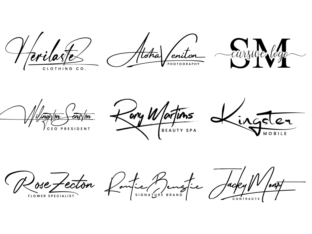 Modern signature, handwritten, calligraphy, scripted, cursive logo ...