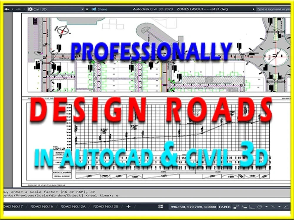 Professionally designed road alignment profile, surface in autocad