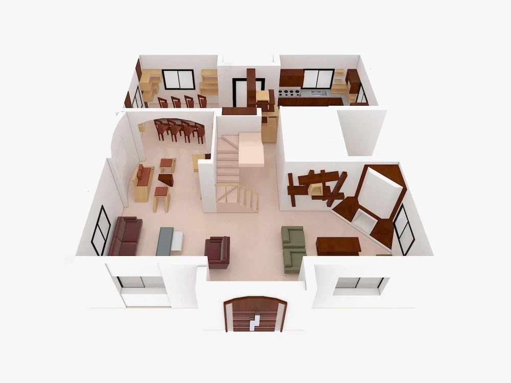 A rendered architecture floor plan with furniture | Upwork