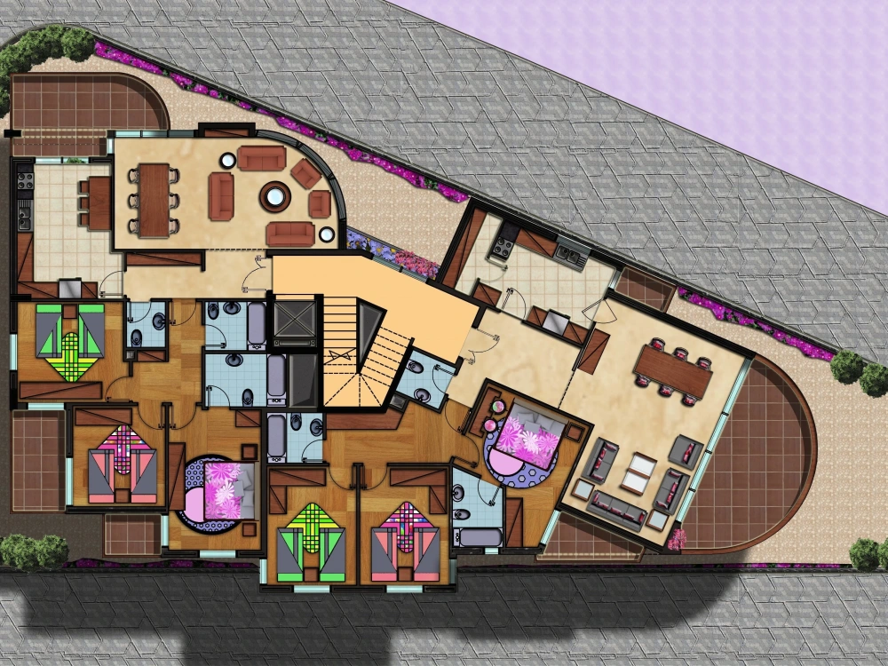 A rendered architecture floor plan with furniture | Upwork
