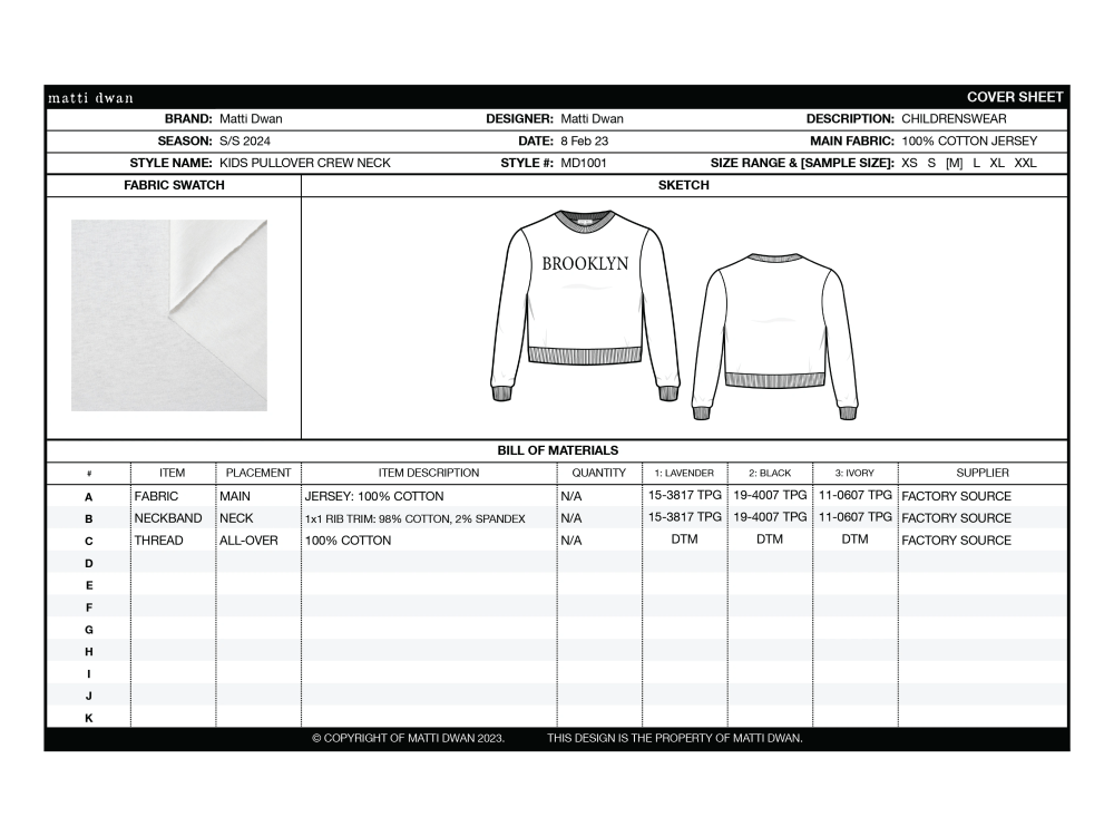 A professional tech pack + CAD sketch for kids garment (girls/boys ...