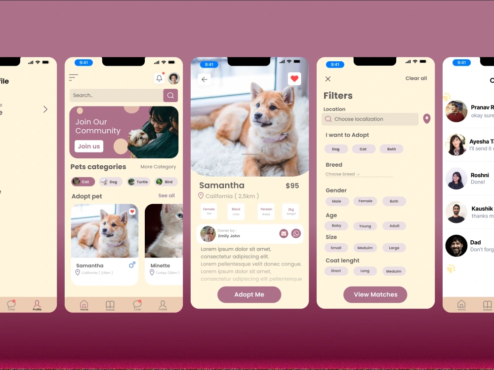A fantastic UI UX design of Pet adoption App | Upwork