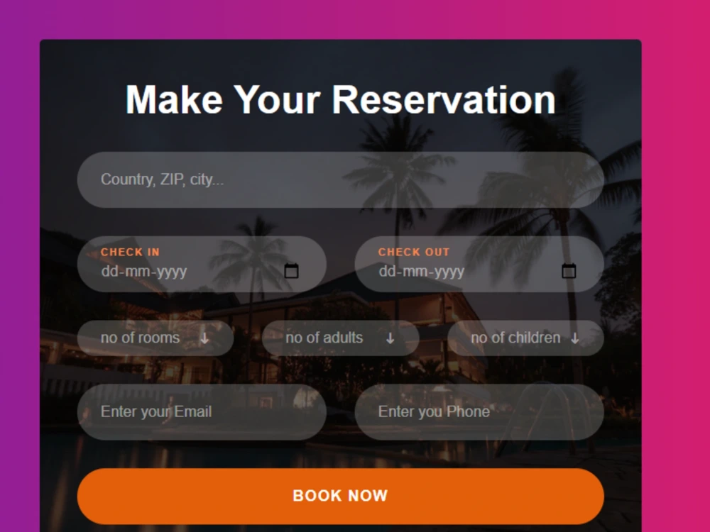 Booking Form by using HTML and CSS | Upwork