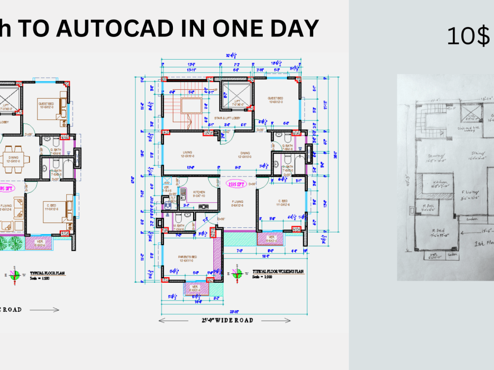 Convert pdf, image or sketch drawing to autocad in one day | Upwork