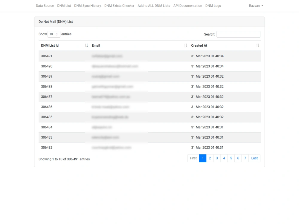 Do Not Mail (DNM) list synchronization between email delivery services