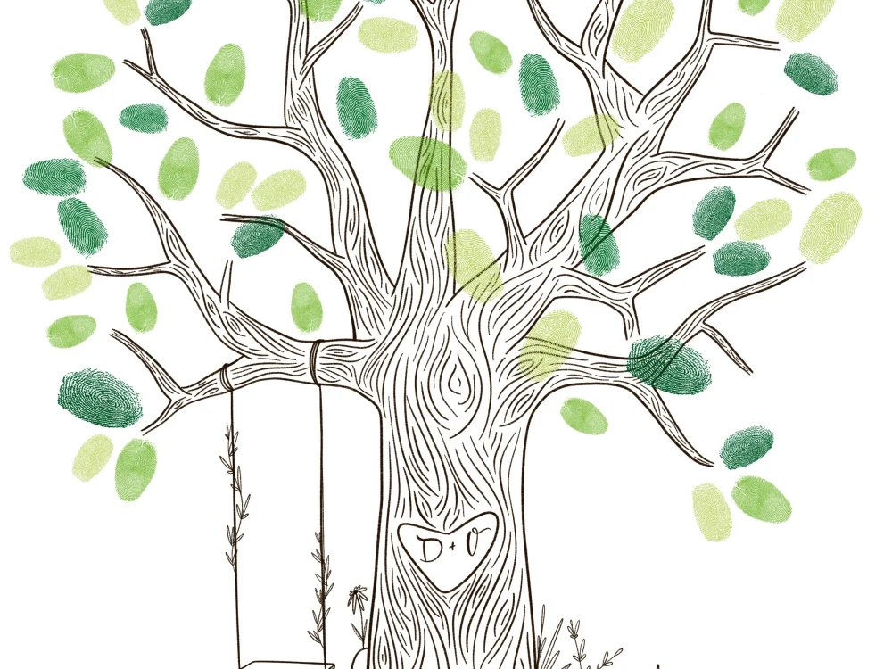 Printable Wedding Fingerprint Tree with swing, floral elements | Upwork