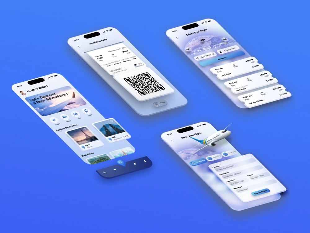 Design mobile app UI UX flight booking, hotel booking and travel app ...