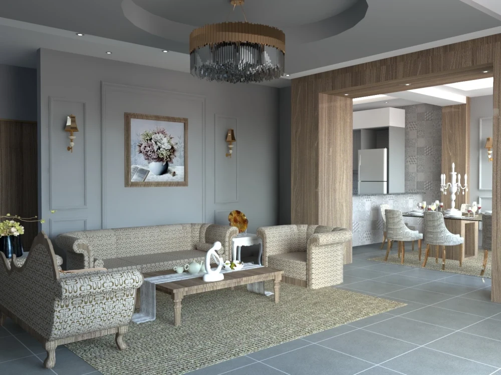 An amazing interior design with visualization of parts of furniture ...
