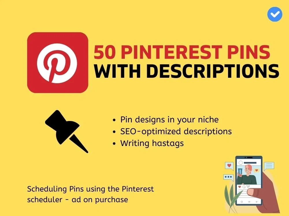 50 Pinterest Pins with Titles, SEOoptimized descriptions with Hashtags