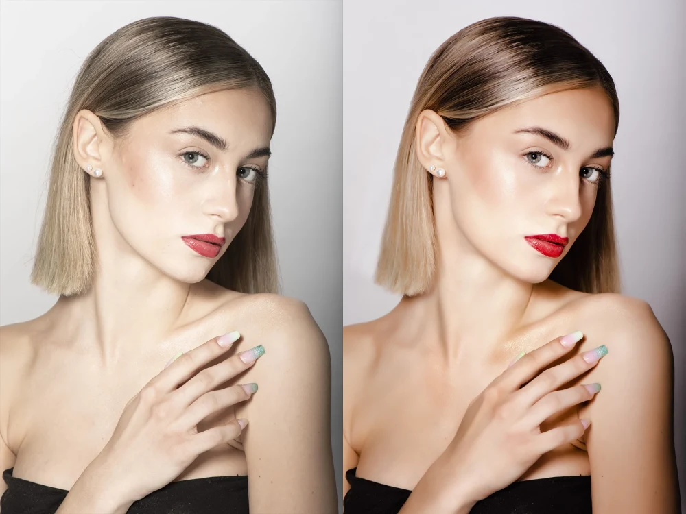 Photo editing, blemish removal, flat tummy, skin tone adjustment etc