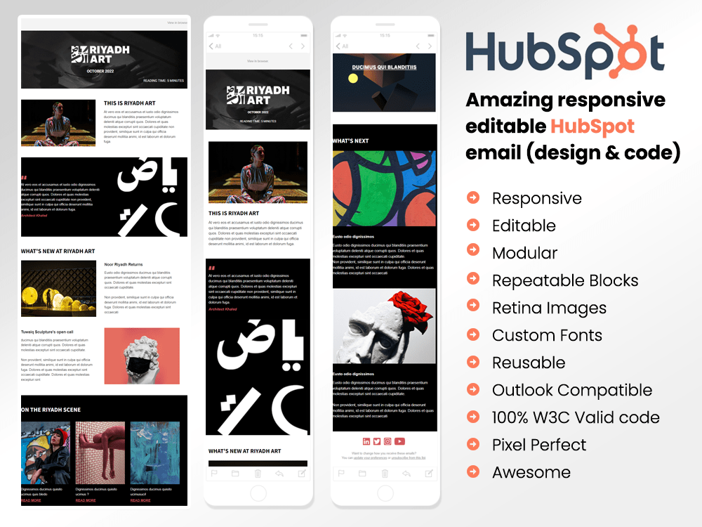 An amazing responsive editable HubSpot Drag & Drop email (design & code