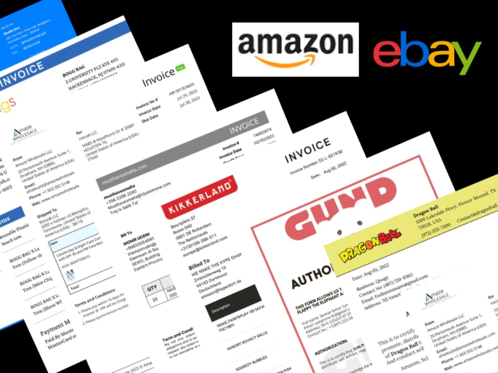 Brand invoice and letter of authorization for amazon account