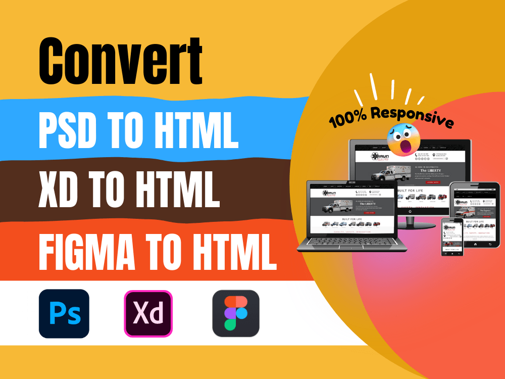 XD/Figma/PSD to HTML CSS Responsive Conversion using