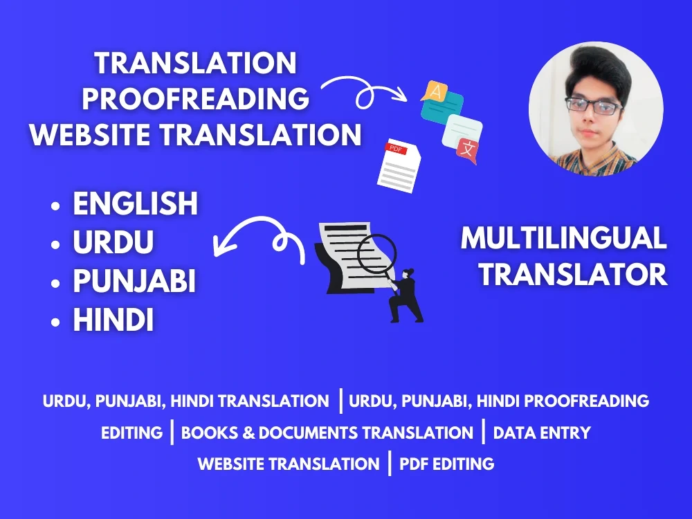 English, Urdu, Punjabi, Hindi Translator Proofreader site