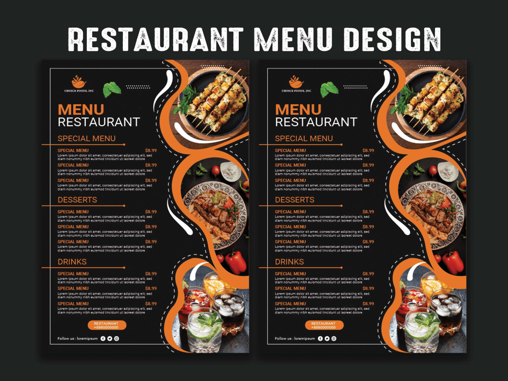 Restaurant menu design, menu board, food menu card and flyer design