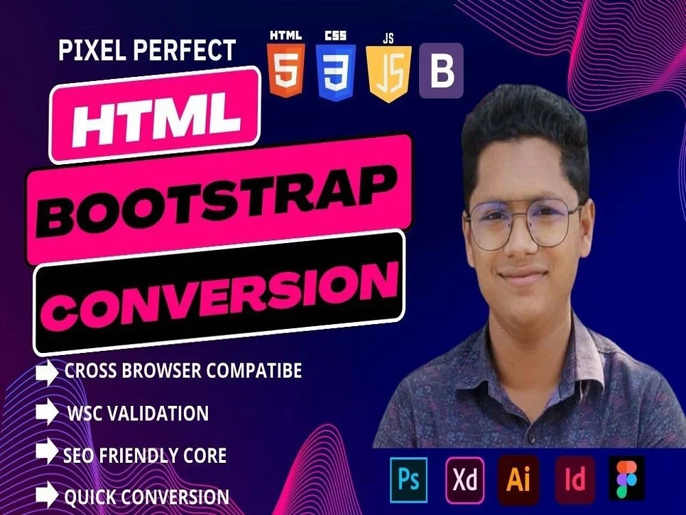 Convert PSD to HTML, ai, xd, Figma, pdf to HTML CSS bootstrap 5 website