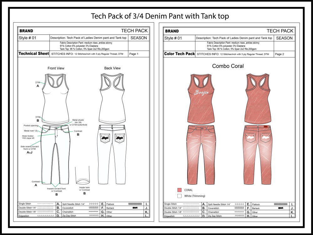 A nice Fashion Tech Pack Fashion Sketch for your clothing brand Garments