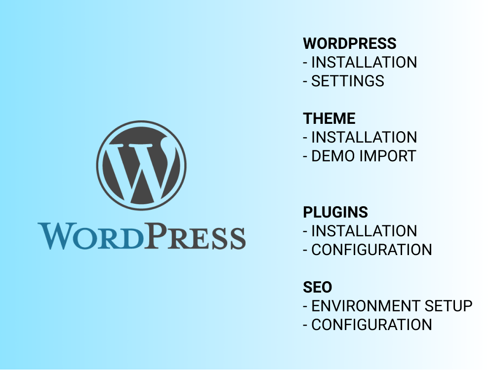 WordPress installation | Theme setup | Demo import | Plugins ...