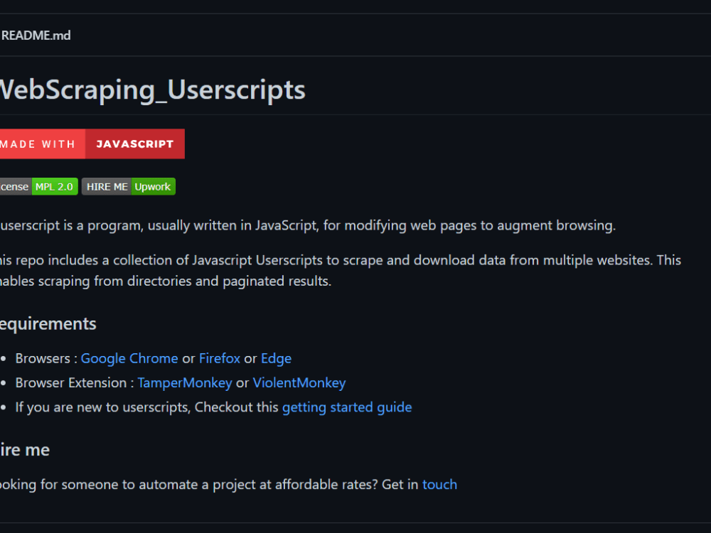 A custom UserScript to modify / customize / scrape a website | Upwork
