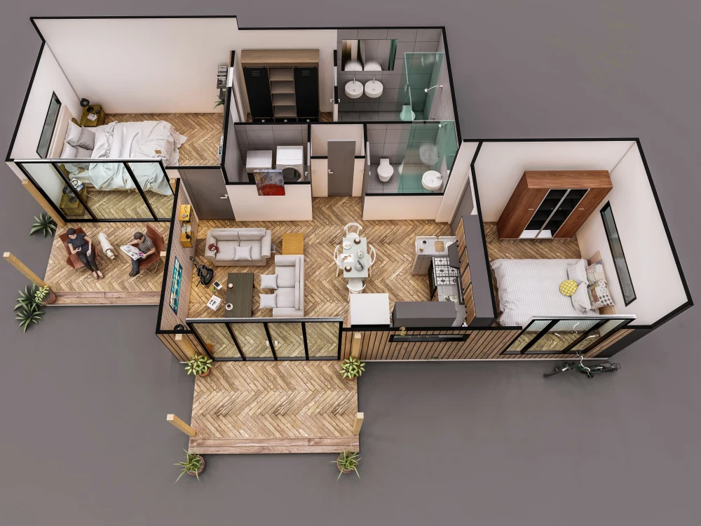 Architectural interior photorealistic rendering with custom furniture ...