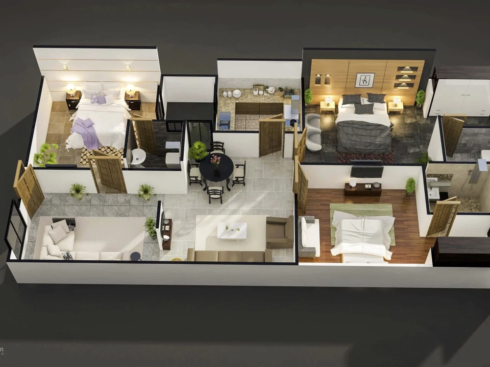 Architectural interior photorealistic rendering with custom furniture ...