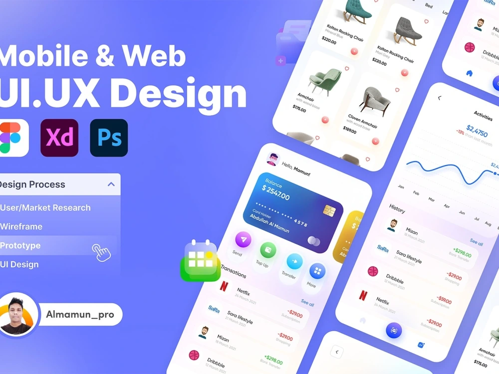 Web or mobile app UI UX design and interactive prototype | Upwork