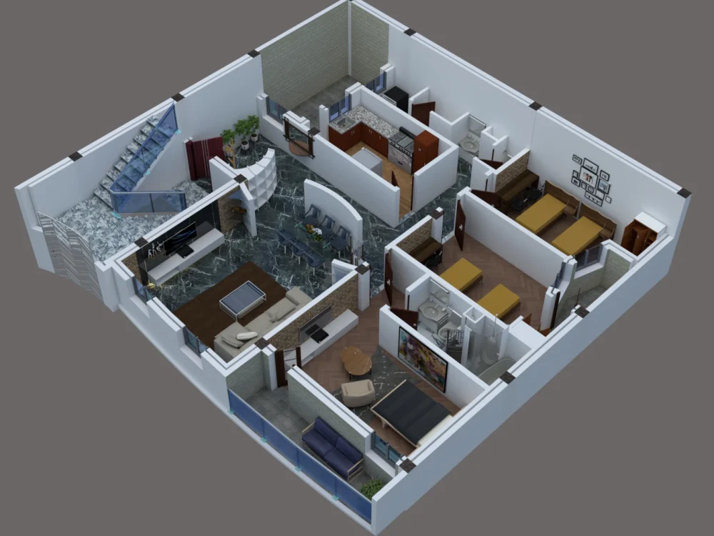 A realistic 3d floor plan from your 2d plan | Upwork