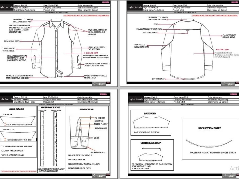 A full detailed Apparel techpack required for sampling/production | Upwork