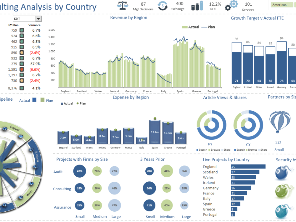 Excel dashboard for business intelligence, company and financial ...