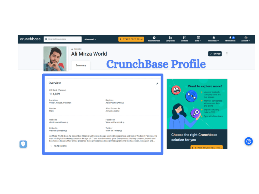 Listed your biography or company on Crunchbase Upwork