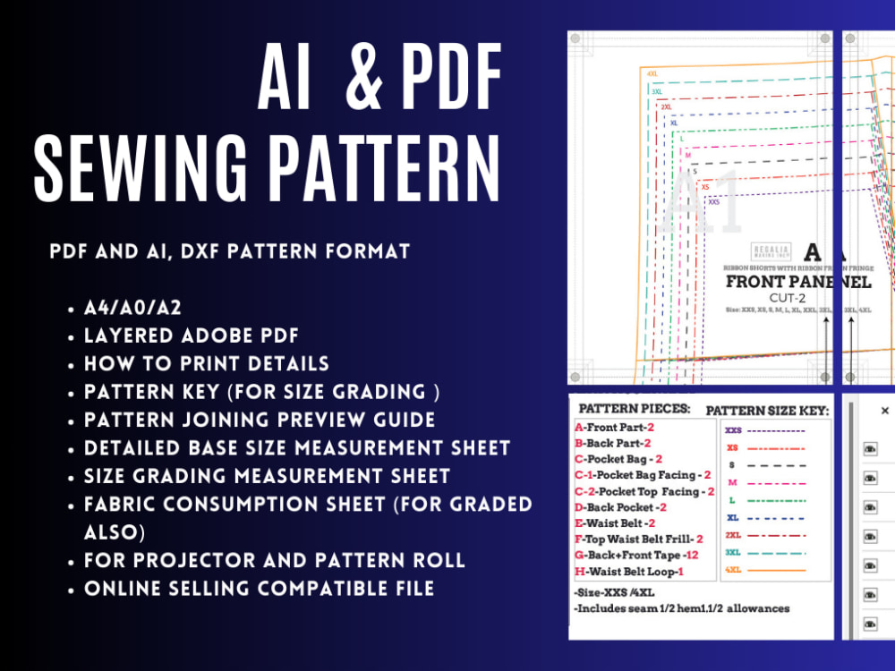 PDF sewing pattern, layered, DXF, RUL, AI, alterations Upwork