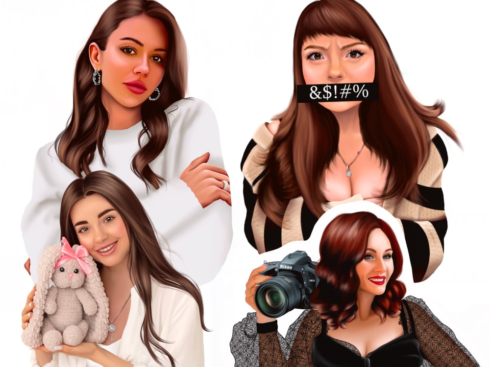 A digital portrait in a realistic style/stickers for your social media ...