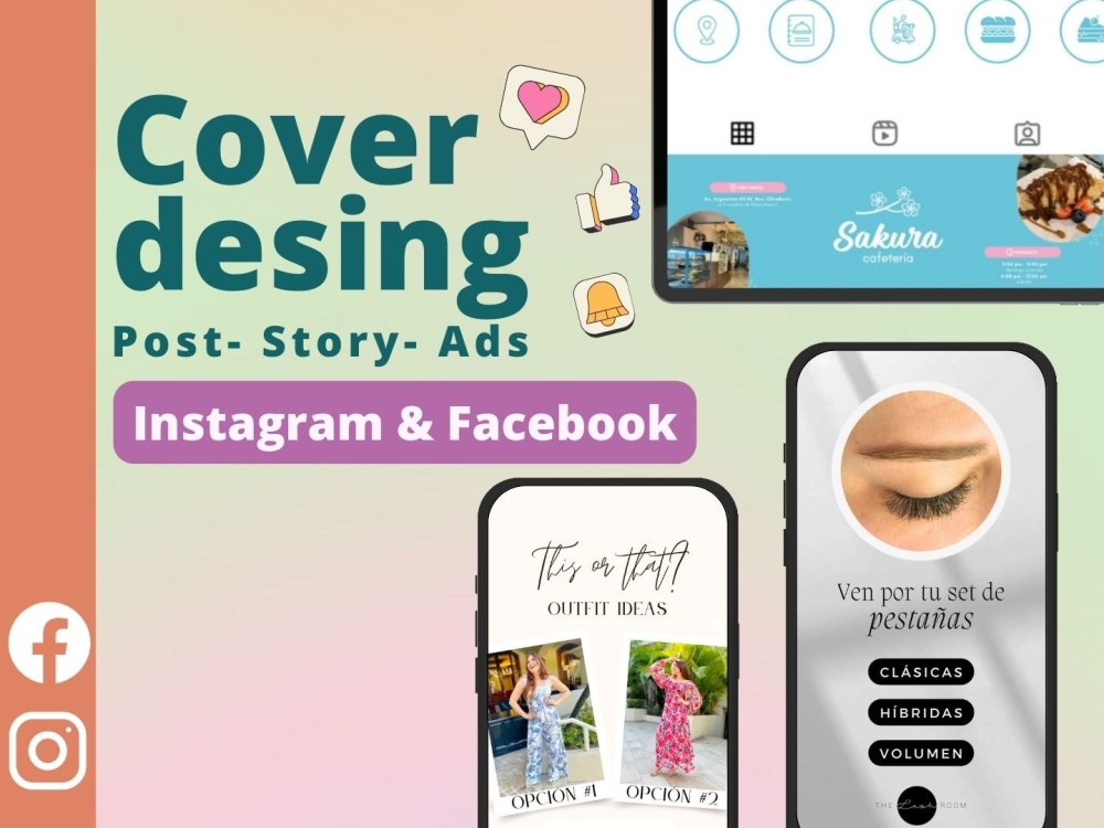 Creative desing for Instagram & Facebook. Cover, Post, Banner & Ads