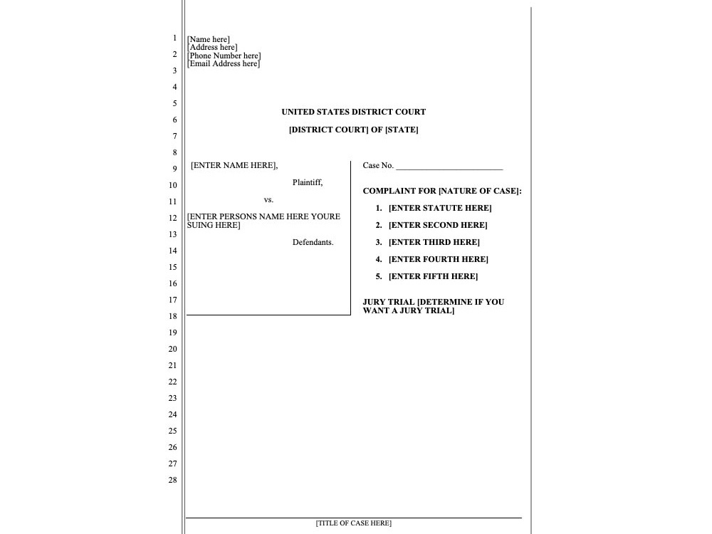 Fully Drafted Federal Complaint Template Upwork Fully Drafted Federal Complaint Template Upwork