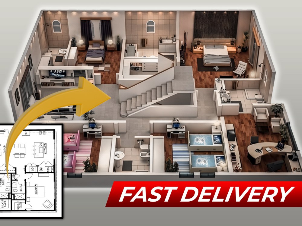 A 3d rendering image of your 2d floor plan | Upwork