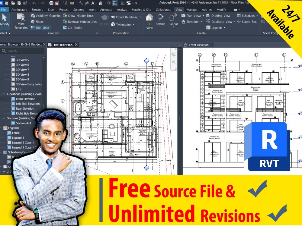 Working Drawing In Revit Complete Architectural Drawings in Revit/AutoCAD | Plans, Sections ...