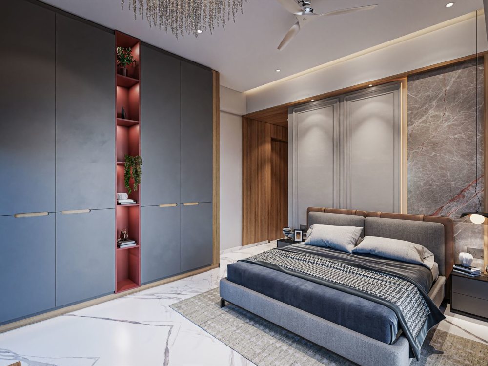 A beautiful bedroom interior design 2D elevations with 3D rendering ...
