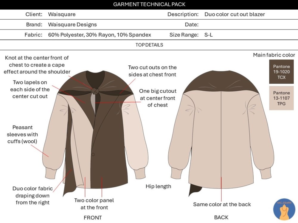 Fashion Tech Pack with garment illustrations & other product details ...