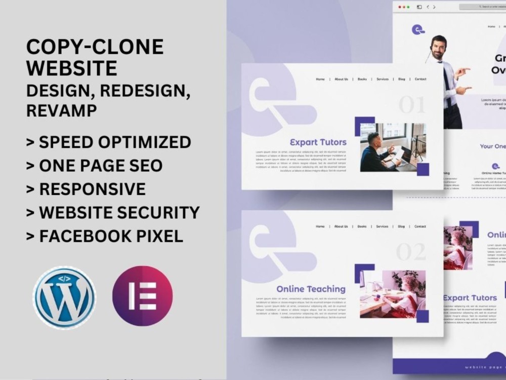 Copy clone design redesign or revamp WordPress website using elementor ...