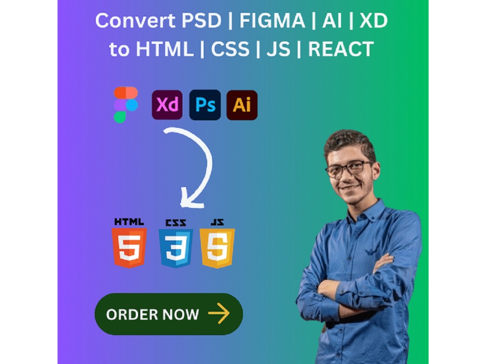 PSD| Figma| Sketch| XD| AI to Website Responsive HTML| CSS| JS | Upwork