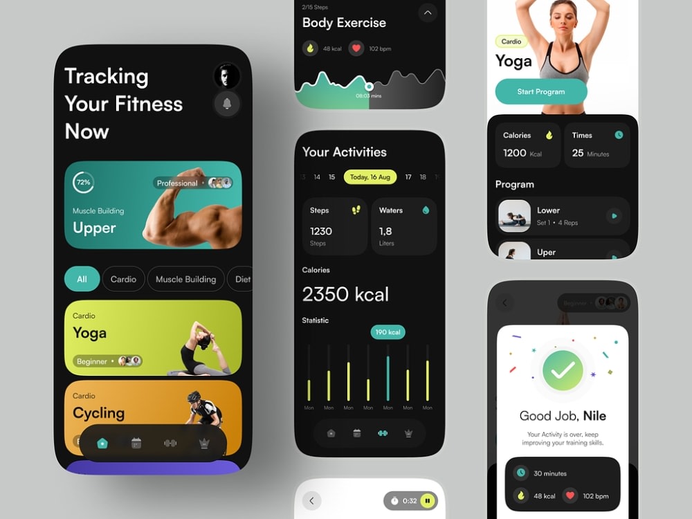Fitness ui ux design health and fitness app workout app mobile ui ux ...